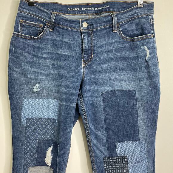 Old Navy Women's Boho Patchwork Distressed Mid-Rise Boyfriend Skinny Jeans Sz10 - Picture 3 of 7